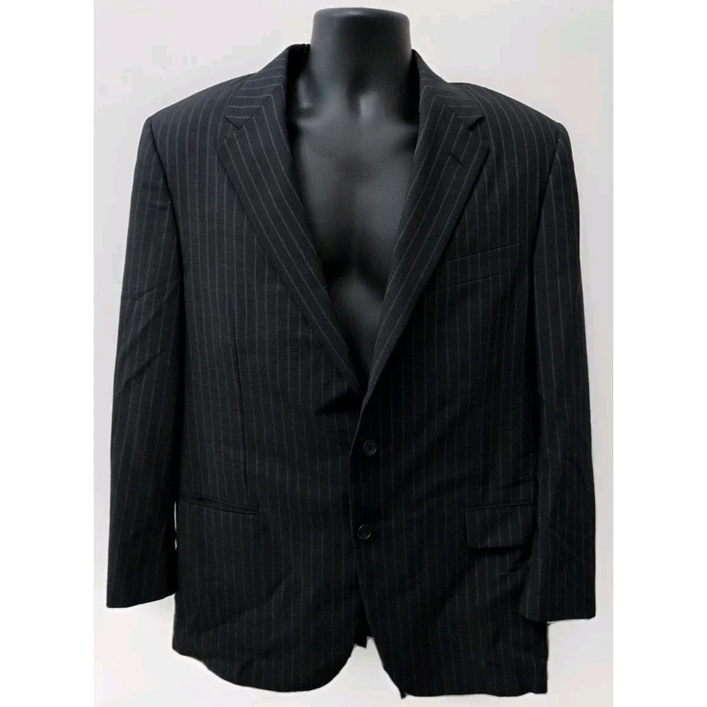 42R‎ Hickey Freeman Modern Fit Charcoal Grey Pinstripe Wool Suit Jacket Made USA